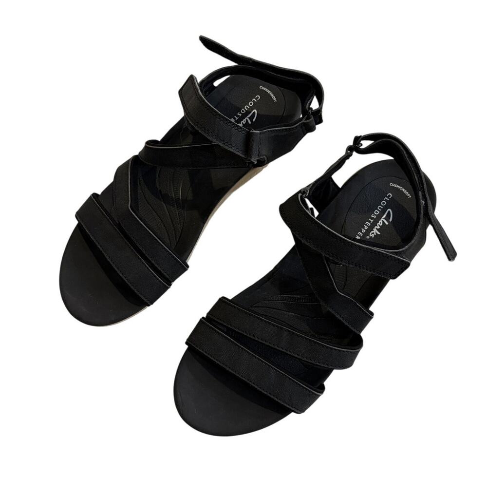 Cloudsteppers by Clarks Womens 9.5 Glide Hi Ella Strappy Sandals Black